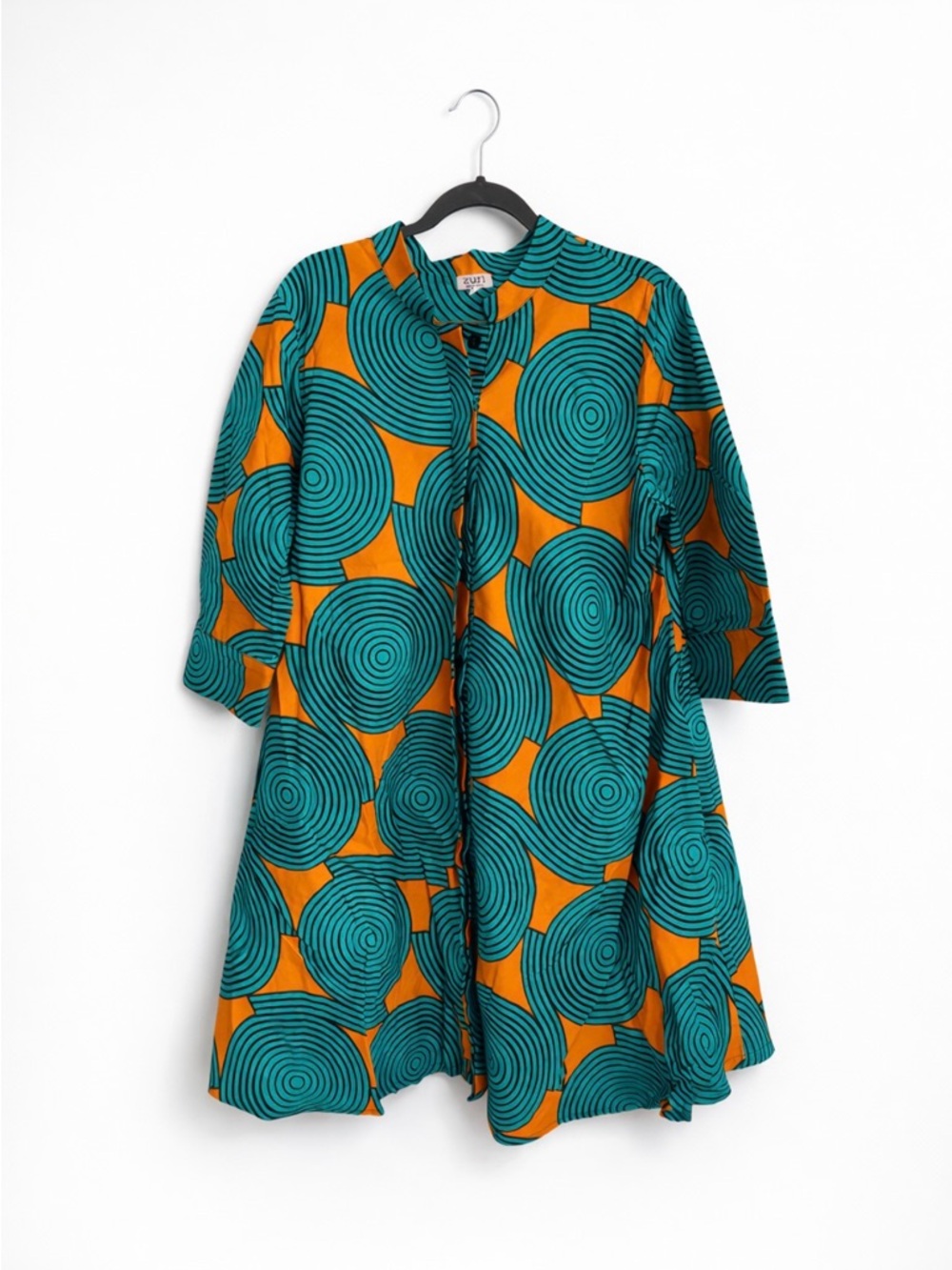 Zuri Kenya Cotton Dress L Bold Hypnosis African Print Pockets Turquoise Orange